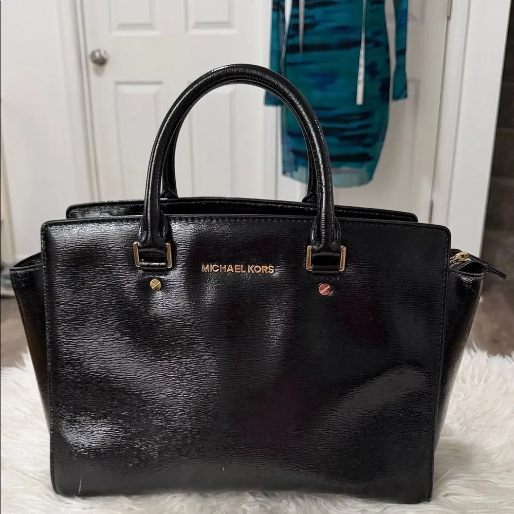 Michael Kors Shiny Black Satchel - Picture 3 of 12